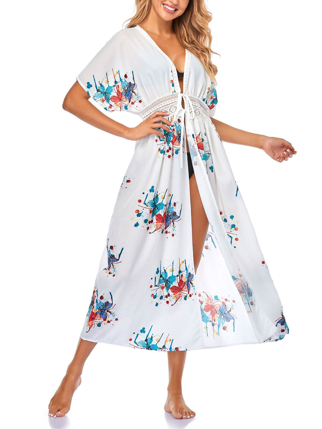 Butterfly Floral Print Cover-Up Kimono