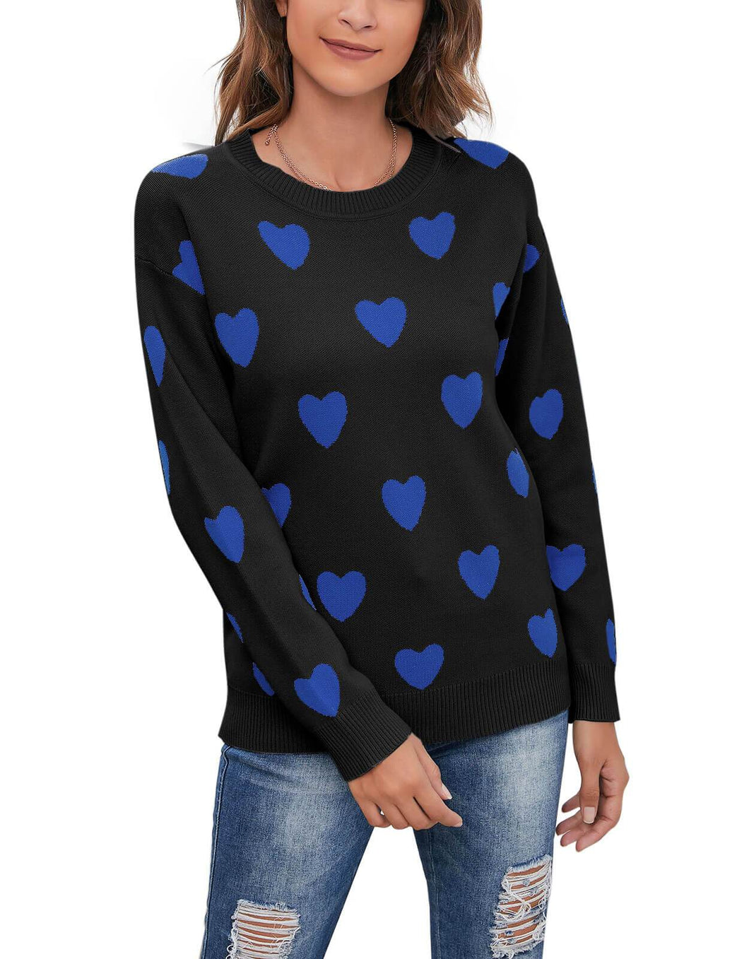 Heart Print Knitted Pullover, So cute!
