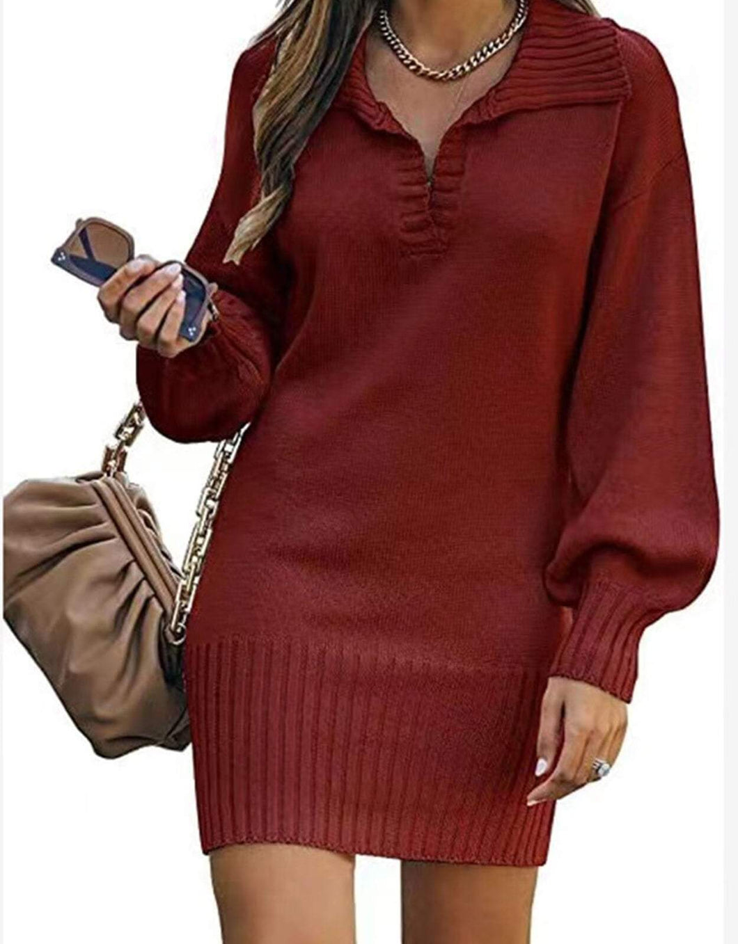 Solid Color Casual Sweater Dress