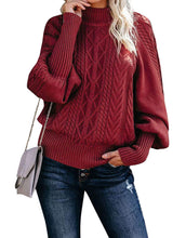 Load image into Gallery viewer, Chunky Cable Knit Lantern Sleeve Knitted Pullover
