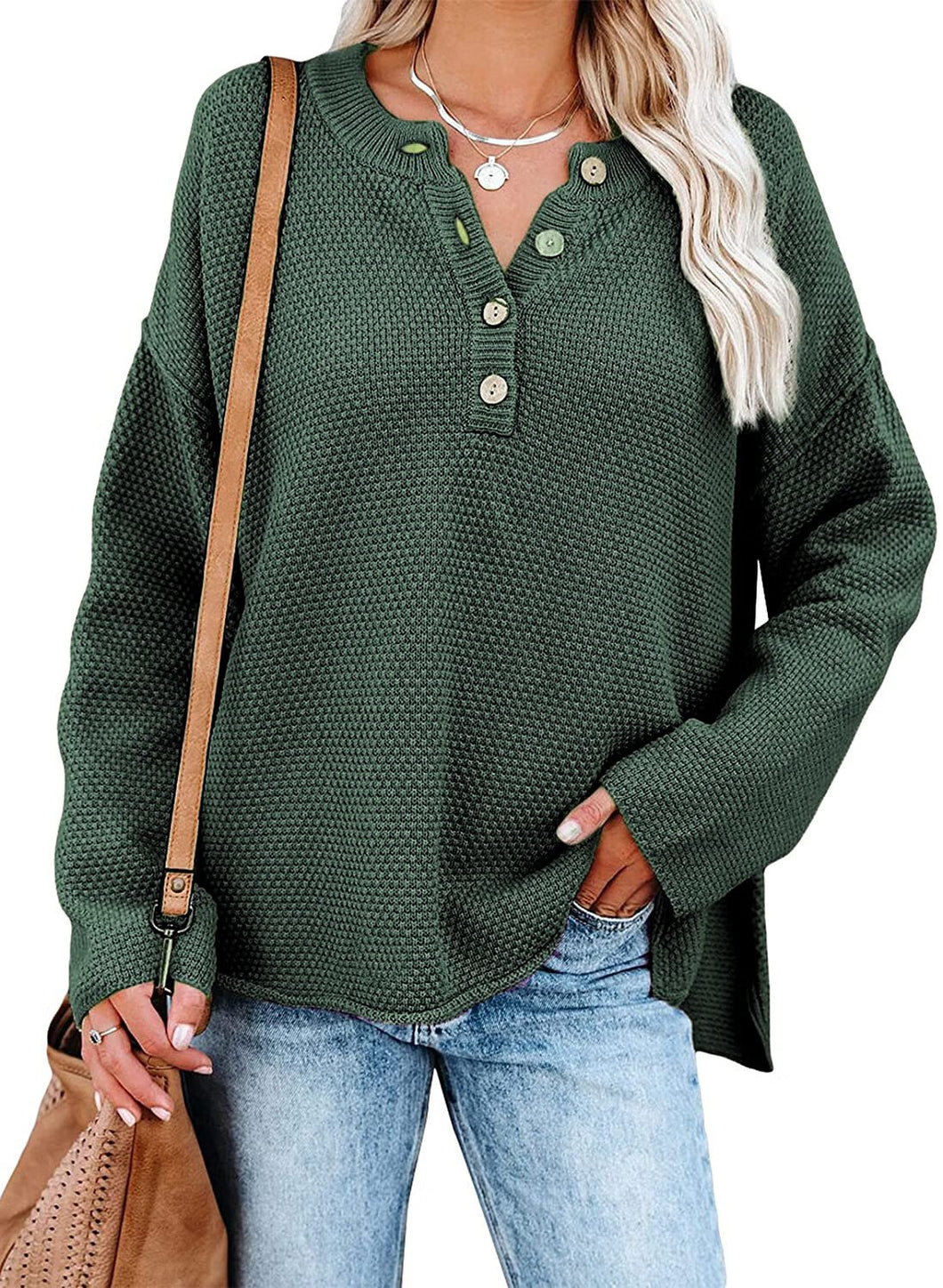 Waffle Knit Ribbed Sweater Pullover