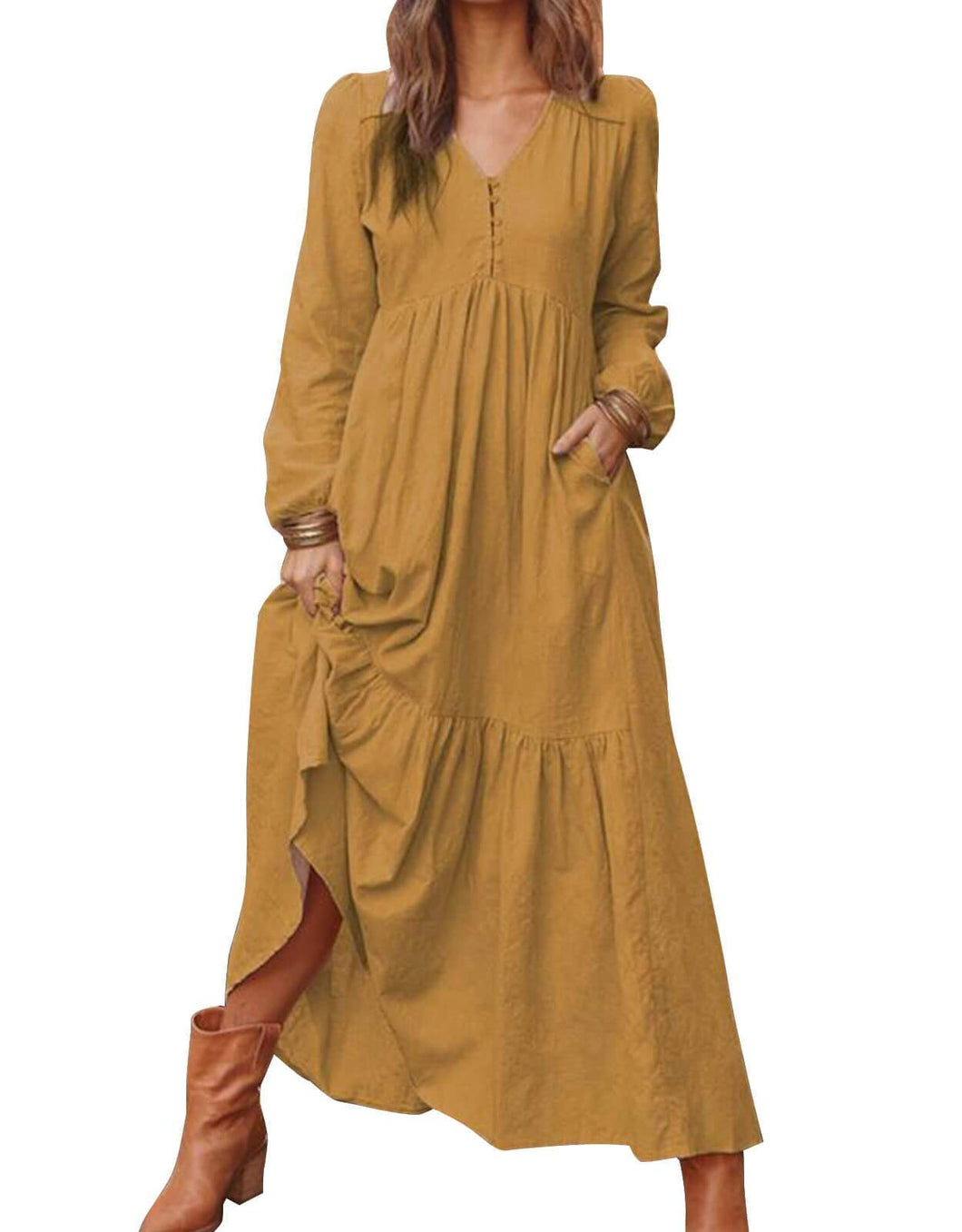 Casual Boho Womens Solid Dresses with Pocket
