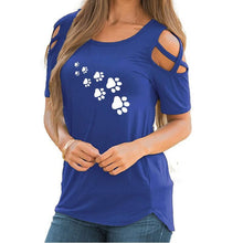 Load image into Gallery viewer, Cold Shoulder Paw Print T Shirts
