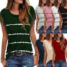 Load image into Gallery viewer, Tassel Short Sleeve Casual Striped Summer Tee
