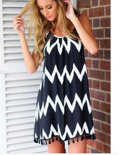 Load image into Gallery viewer, Striped Printed Spaghetti Strap Backless Sundress with Tassel
