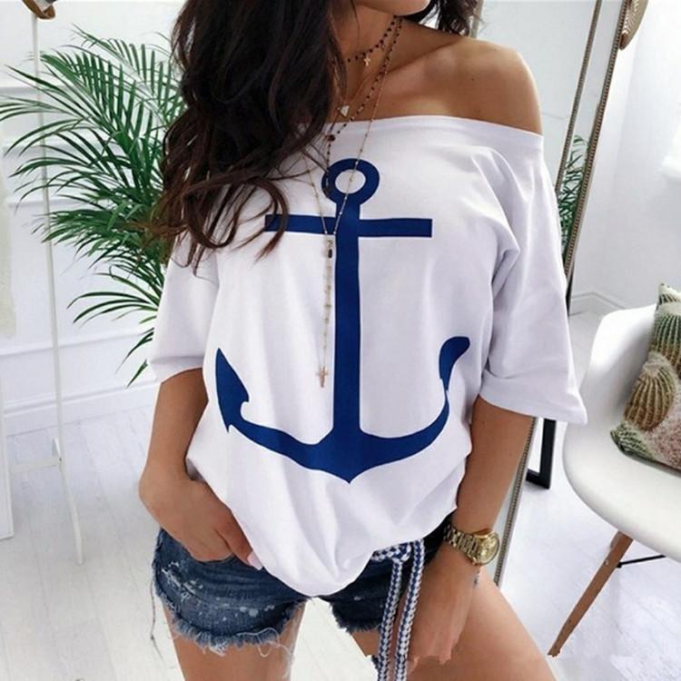 Cute Anchor Printed Blouse Tops