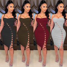 Load image into Gallery viewer, Sexy Solid Bandage Hollowed Out Split Dresses
