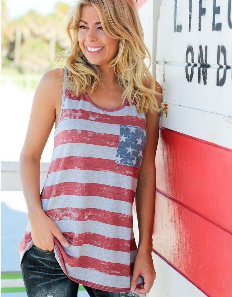 American Flag Star Tank Tops with Cute Butterfly Knot