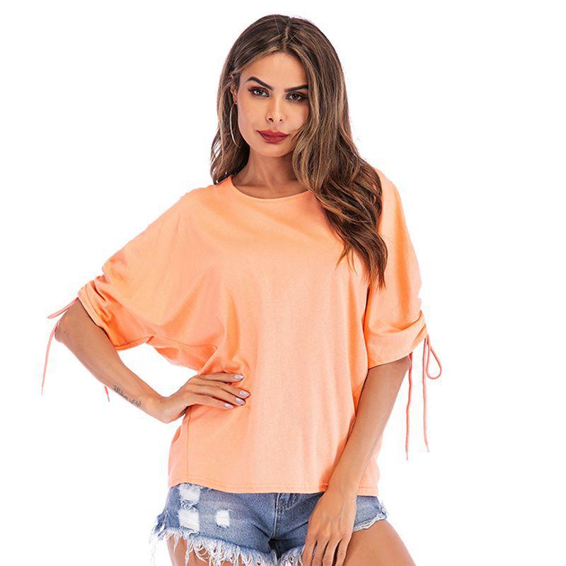 Plus Size Summer T Shirts with Drawstring Sleeves