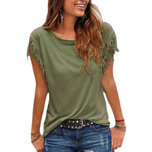 Load image into Gallery viewer, Short Sleeve Casual Solid Summer T Shirt with Tassel
