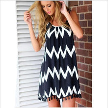 Load image into Gallery viewer, Striped Printed Spaghetti Strap Backless Sundress with Tassel
