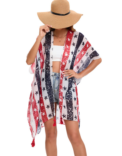 Flag Cardigan Swimsuit Kimono Cover-up