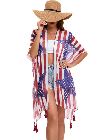 Flag Cardigan Swimsuit Kimono Cover-up