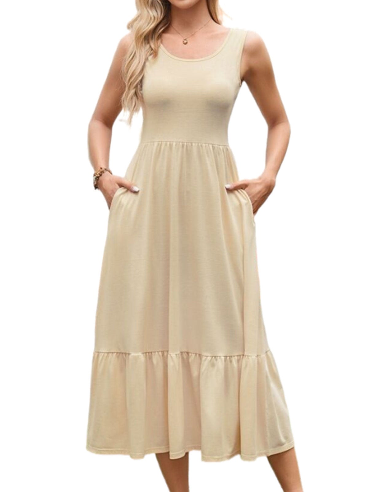Summer suspender pleated long dress