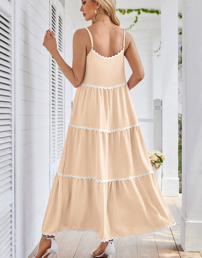 Sleeveless Spaghetti Strap Lace Layered Pocket Dress