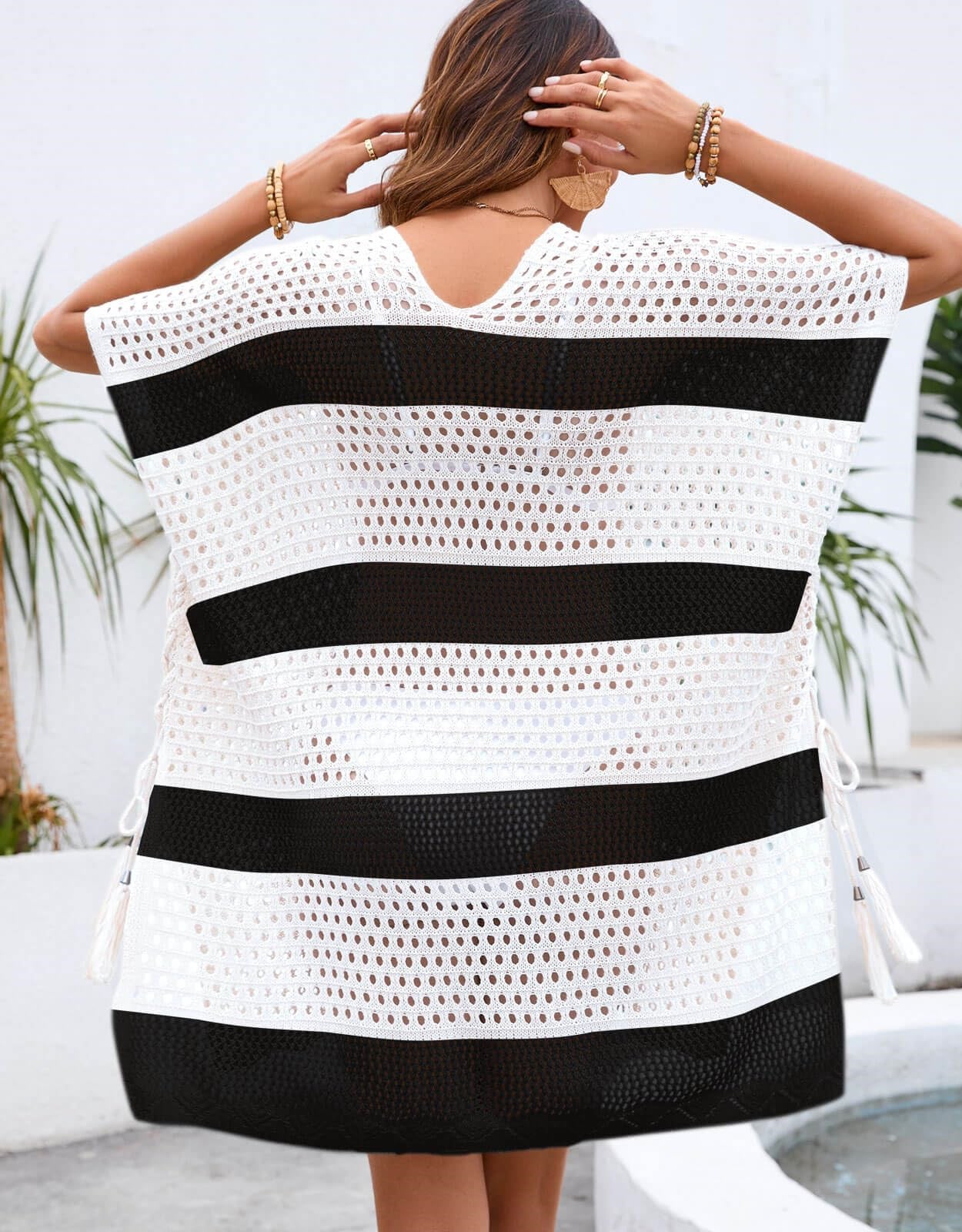 Women's Short Sleeve Hollow Out Loose Swimsuit Cover Up