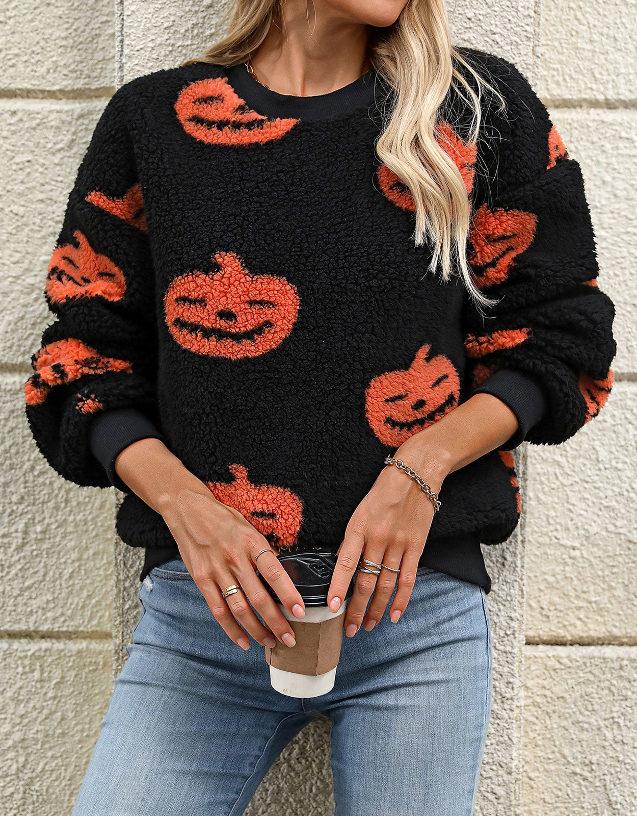 Halloween Thickened Cashmere Long Sleeve Evil Pumpkin Sweater