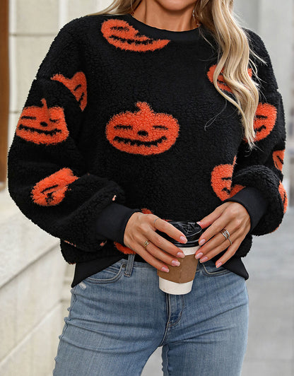 Halloween Thickened Cashmere Long Sleeve Evil Pumpkin Sweater