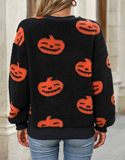 Halloween Thickened Cashmere Long Sleeve Evil Pumpkin Sweater