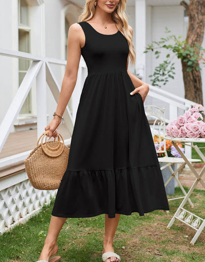 Summer suspender pleated long dress