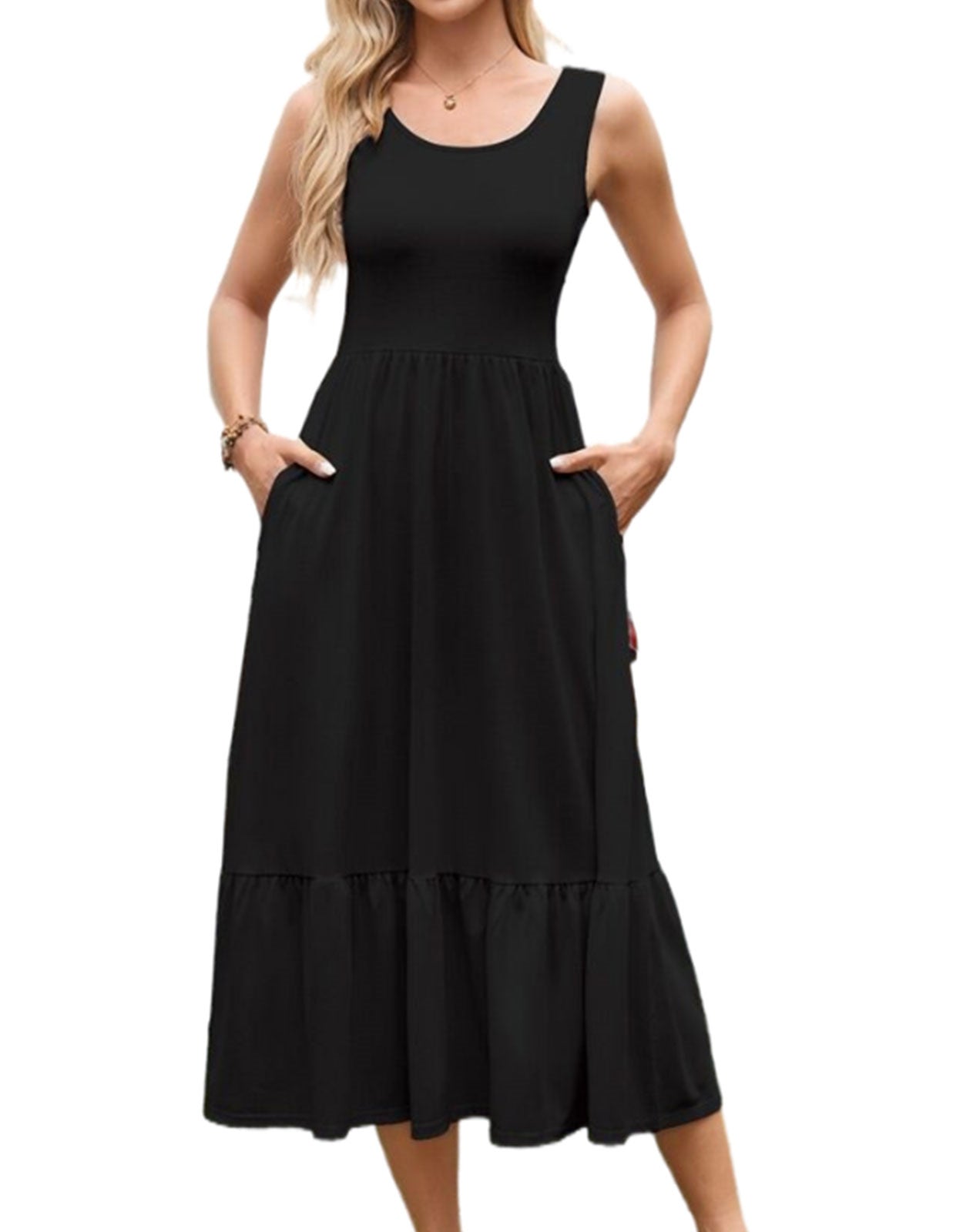 Summer suspender pleated long dress