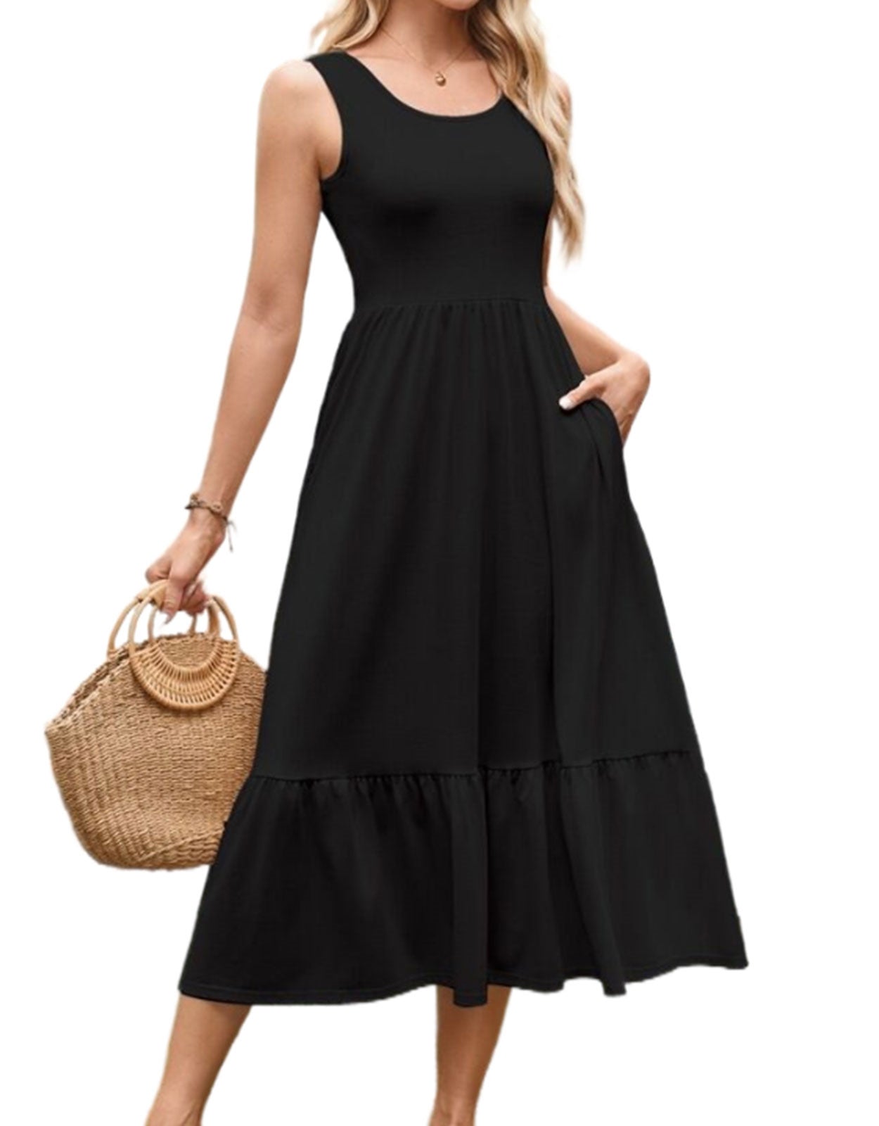 Summer suspender pleated long dress