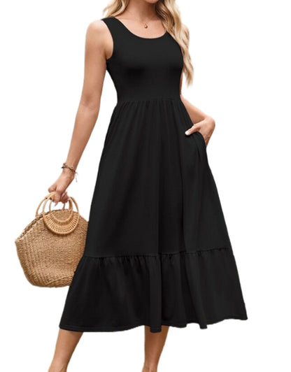 Summer suspender pleated long dress
