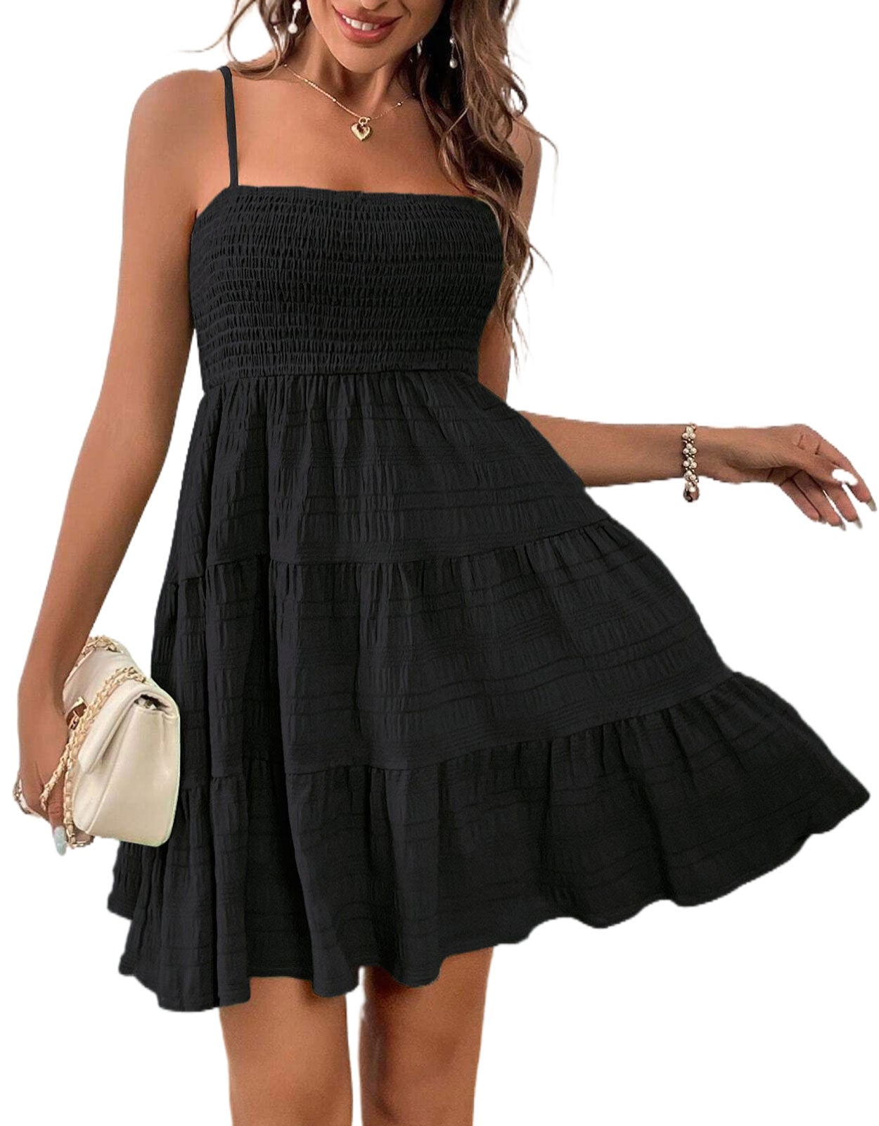 Suspender Pleated Mini Tank Dress