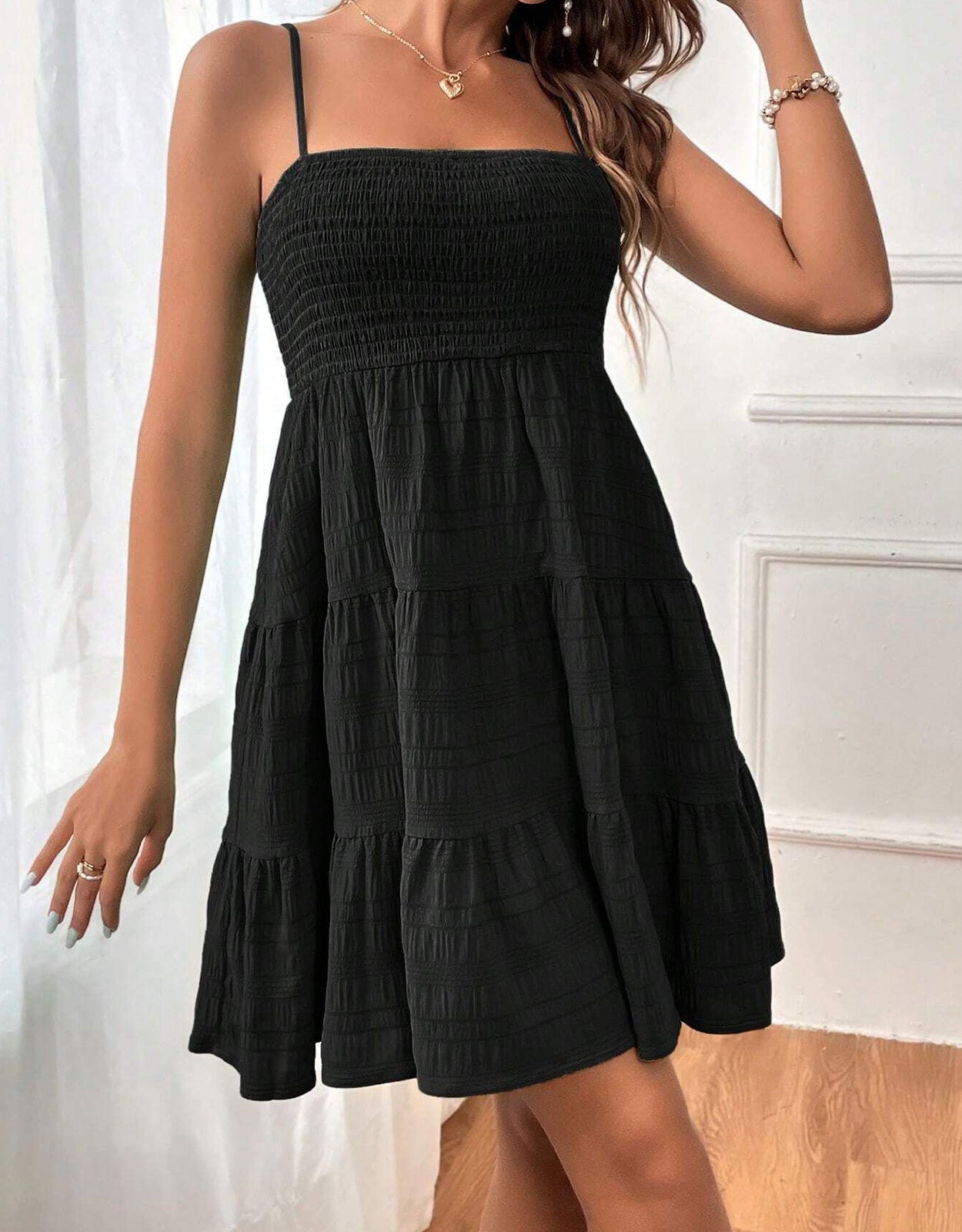 Suspender Pleated Mini Tank Dress