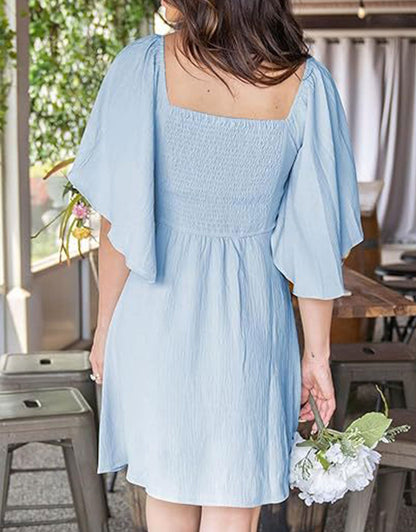 Summer Deep V Neck Ruffle Sleeve Elegant Bow Tie Mini Dress