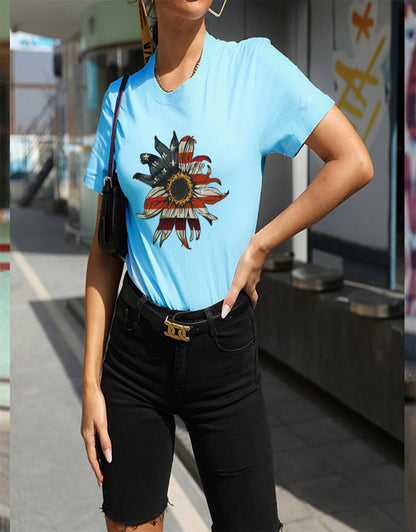 Summer Sunflower Flag Print T-Shirt