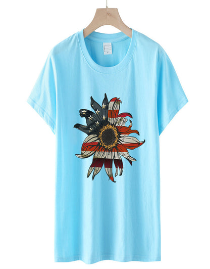 Summer Sunflower Flag Print T-Shirt