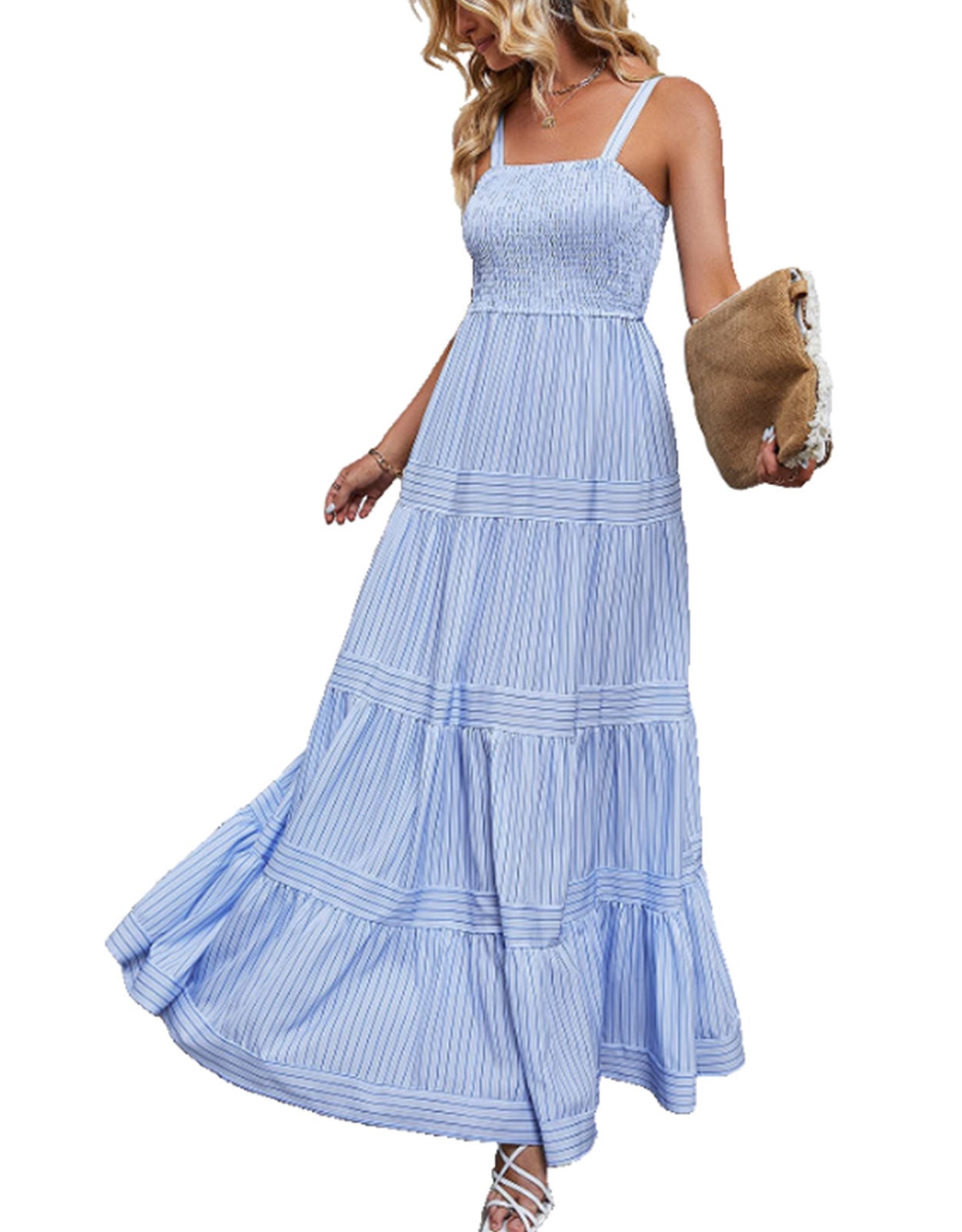 suspender midi dress Suspender Sleeveless Vertical Striped Satin Midi Dress – Alsol Lamesa