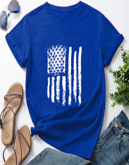 Summer American Flag Ink Printed T-shirt
