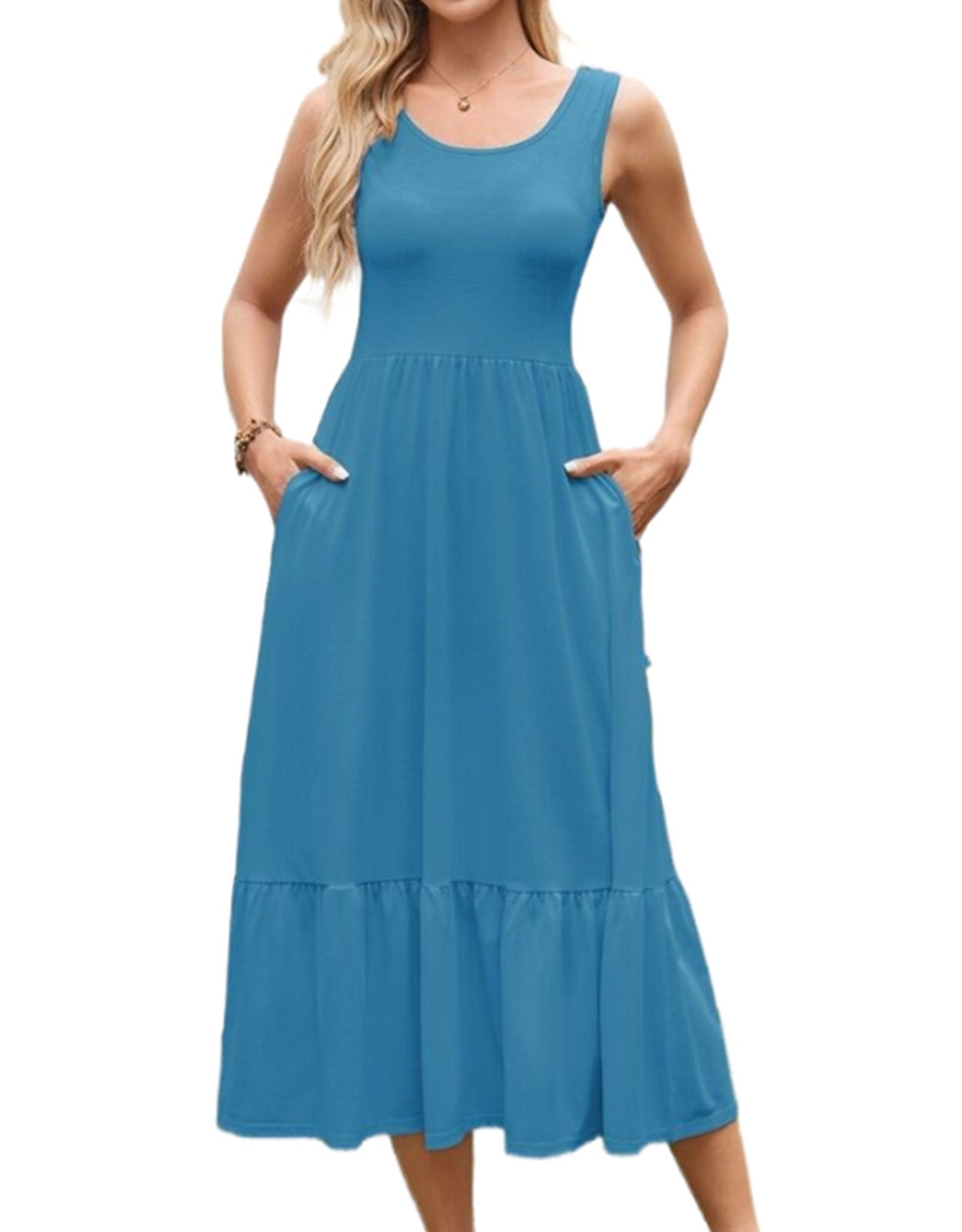 Summer suspender pleated long dress