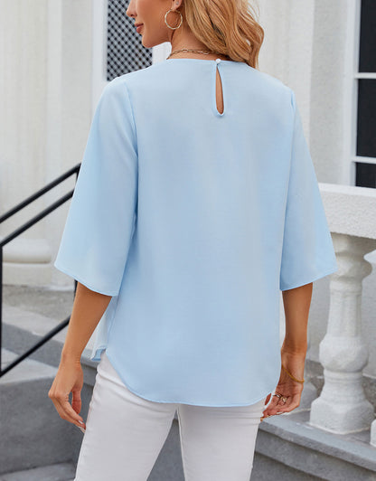 Summer Half-Length Ruffle Sleeve Round Neck Top