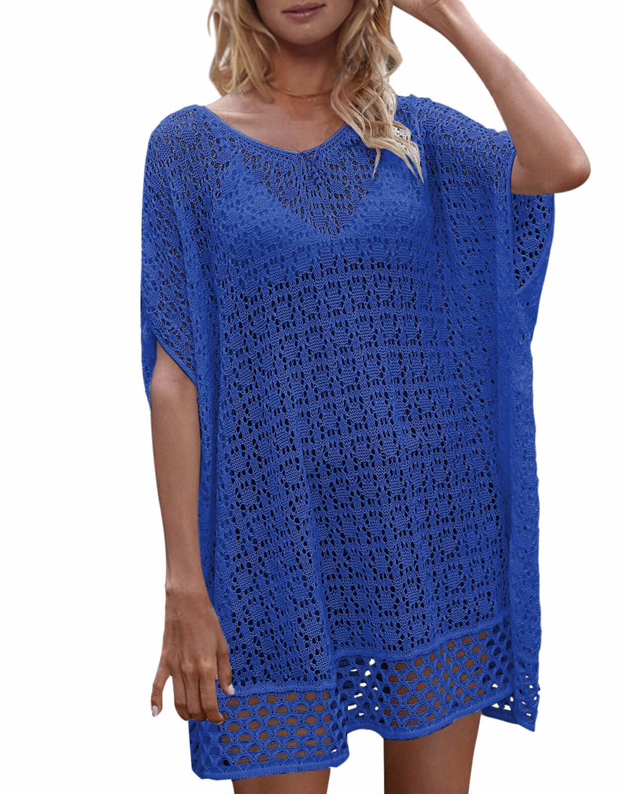 Women's wave loose woven short-sleeved Cover up