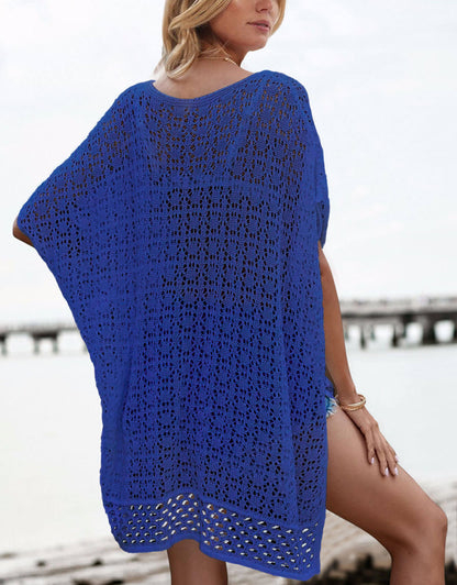Women's wave loose woven short-sleeved Cover up