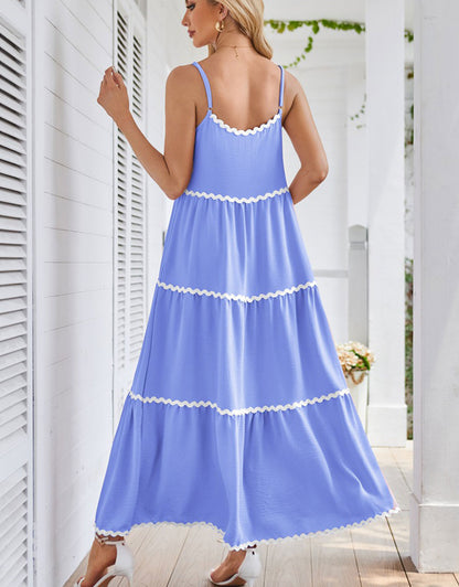 Sleeveless Spaghetti Strap Lace Layered Pocket Dress