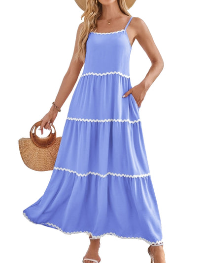 Sleeveless Spaghetti Strap Lace Layered Pocket Dress