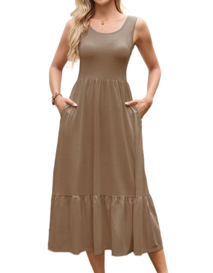 Summer suspender pleated long dress