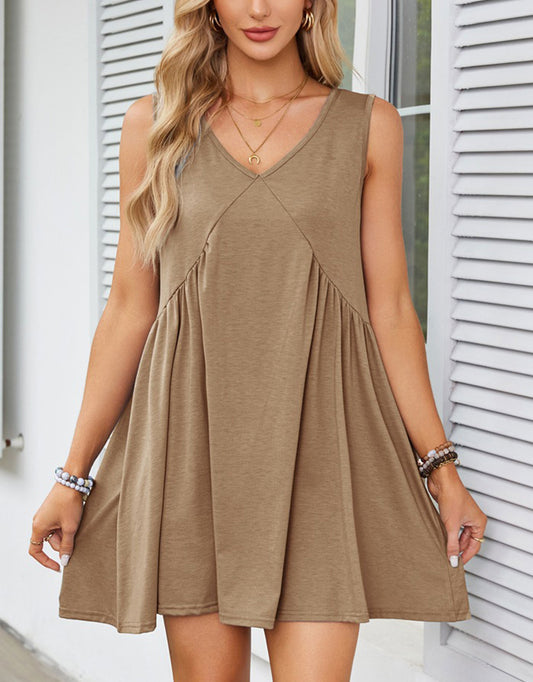Casual Summer V-Neck Pocket Mini Dress