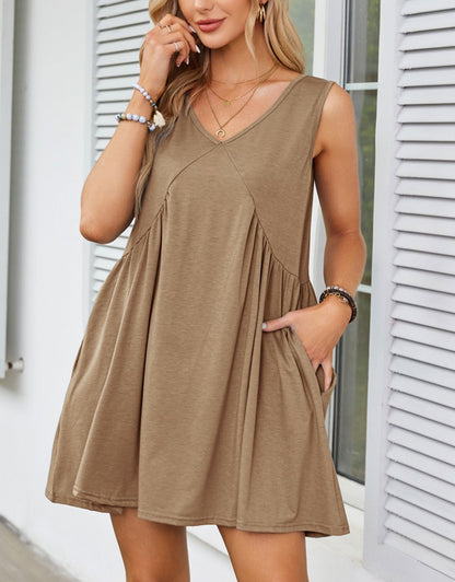 Casual Summer V-Neck Pocket Mini Dress