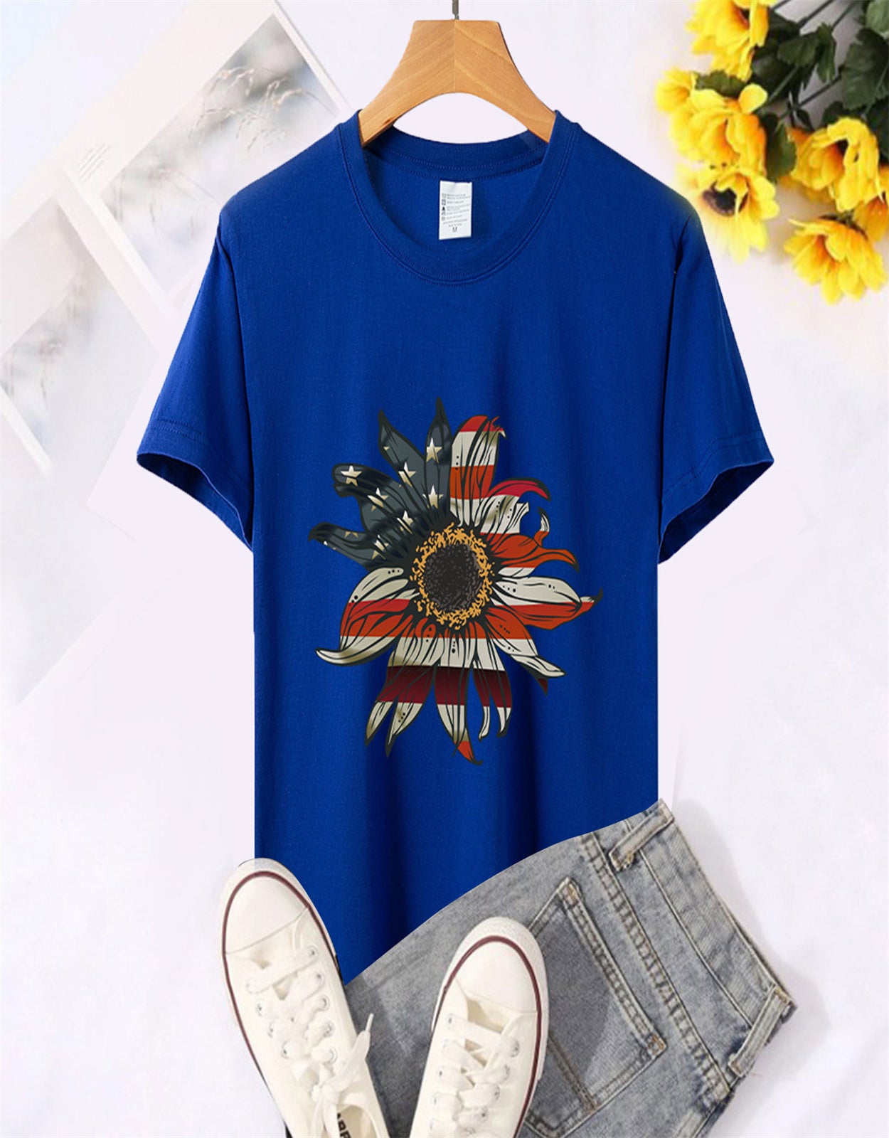 Summer Sunflower Flag Print T-Shirt