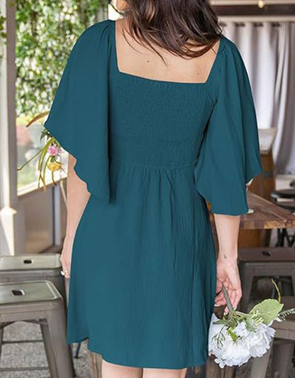 Summer Deep V Neck Ruffle Sleeve Elegant Bow Tie Mini Dress