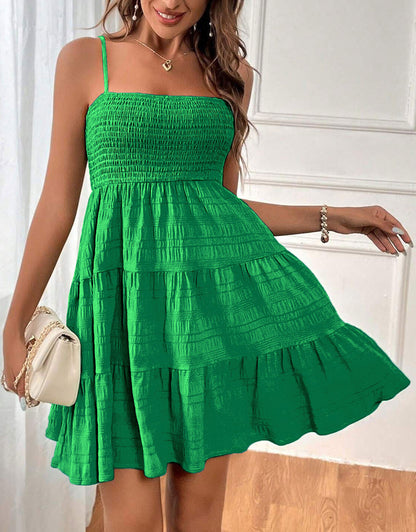 Suspender Pleated Mini Tank Dress
