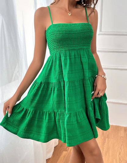 Suspender Pleated Mini Tank Dress