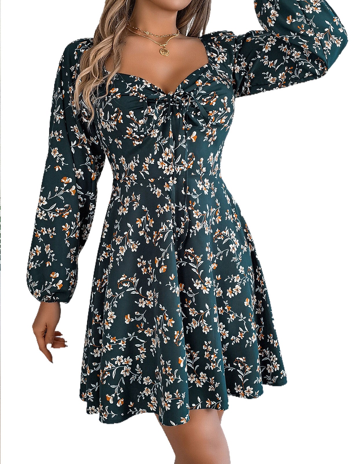 Long Sleeve Low Cut Sexy Bow Print Mini Dress Alsol Lamesa Long Sleeve Low Cut Sexy Bow Print Mini Dress Alsol Lamesa