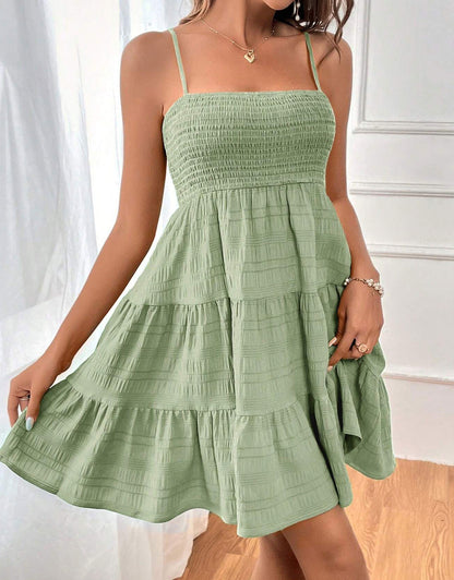 Suspender Pleated Mini Tank Dress
