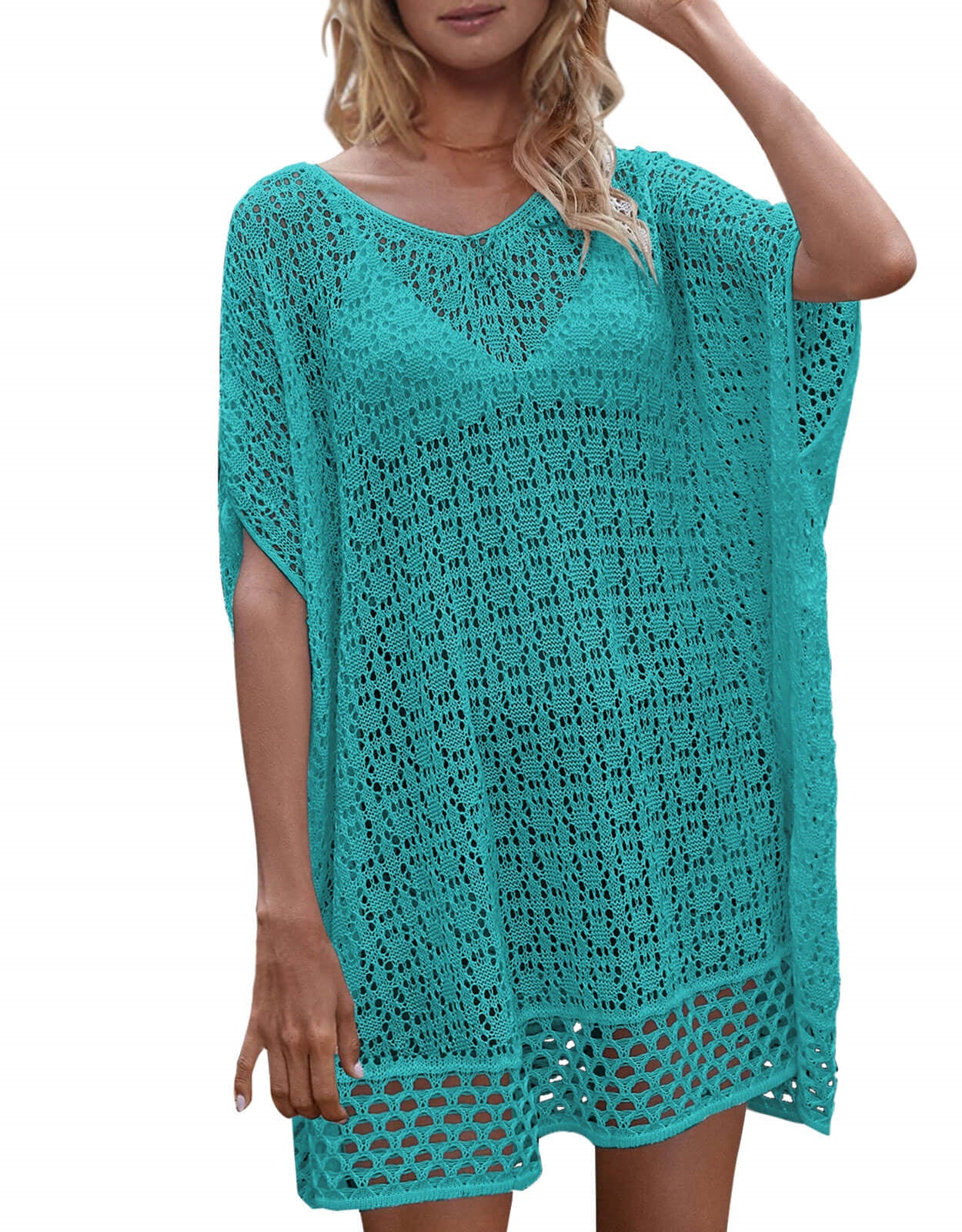 Women's wave loose woven short-sleeved Cover up
